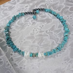 Turquoise  hematite & pucca shell memory metal  choker  NWOT